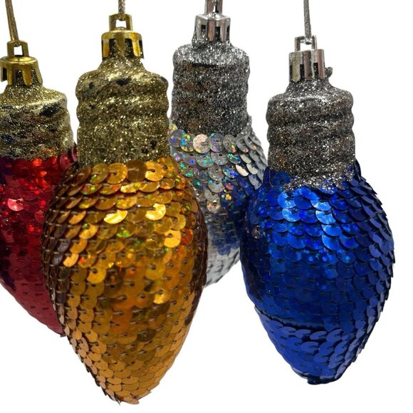 Lot of 8 Sequin Christmas Light Bulb Shape Ornament Colorful Shiny Festive Decor - Picture 7 of 10